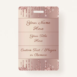 Personalised Rose Gold Glitter Custom Name Badge ID Badge