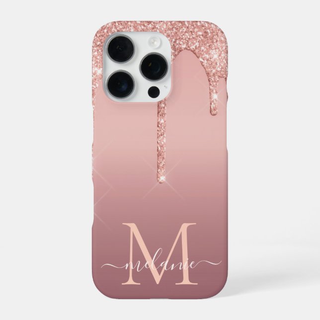 Personalised Rose Gold Glitter Custom Name Letter iPhone Case (Back)