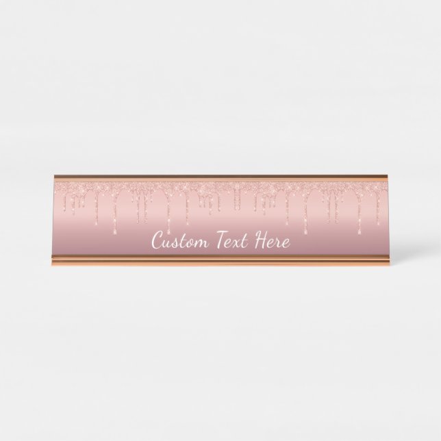 Personalised Rose Gold Glitter Desk Name Plate (Front)