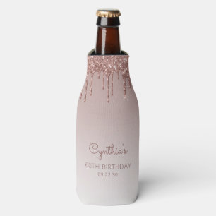 Personalised Rose Gold Glitter Drip 60th Birthday Bottle Cooler