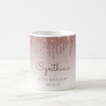 Personalised Rose Gold Glitter Drip 60th Birthday Coffee Mug<br><div class="desc">This chic,  glamourous 60th birthday mug features a sparkly rose gold faux glitter drip border and roes gold ombre background. Personalise it with her name in dark rose handwriting script,  with the birthday and date below in sans serif font.</div>