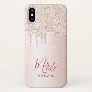 Personalised Rose Gold Glitter Drip New Mrs Bride Case-Mate iPhone Case