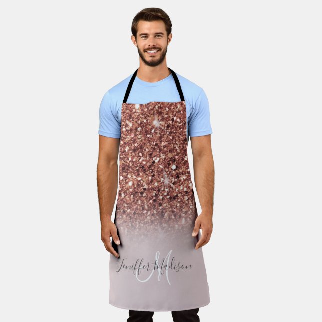 Personalised Rose Gold Glitter Drips Girly Luxury  Apron (Worn)