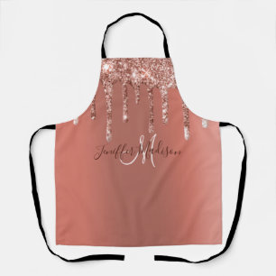 Personalised Rose Gold Glitter Drips Girly Luxury  Apron