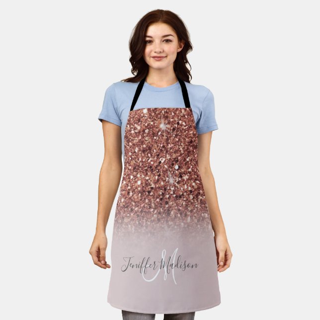 Personalised Rose Gold Glitter Drips Girly Luxury  Apron (Worn)