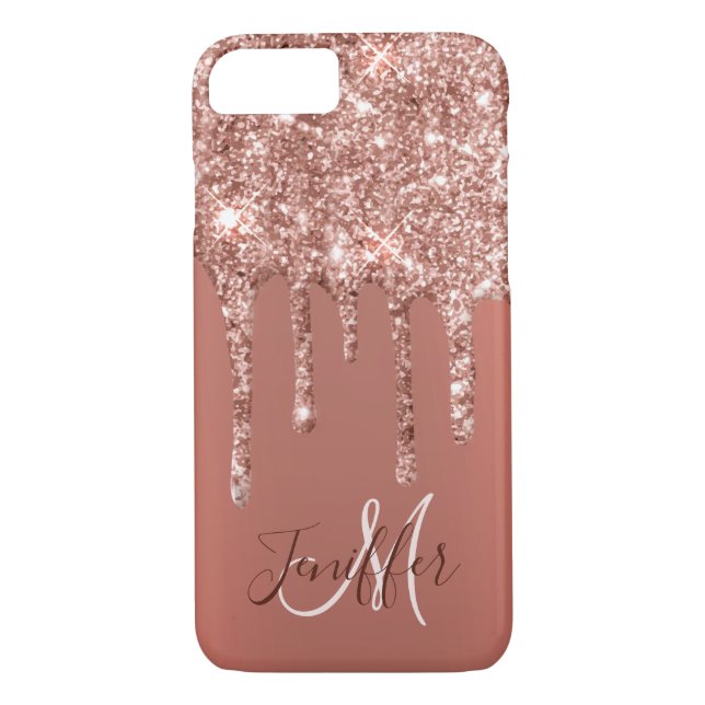 Personalised Rose Gold Glitter Drips Girly Luxury  Case-Mate iPhone Case (Back)