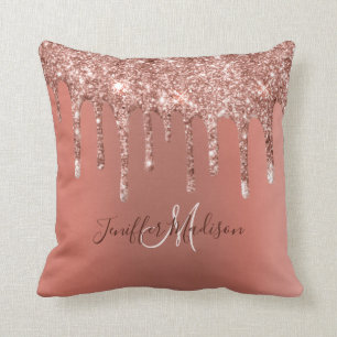 Personalised Rose Gold Glitter Drips Girly Luxury  Cushion