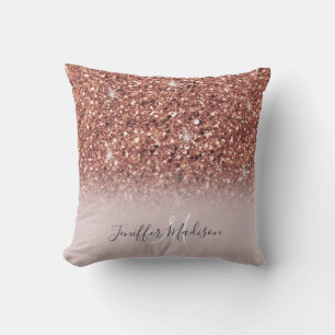 Personalised Rose Gold Glitter Drips Girly Luxury Cushion