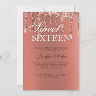 Personalised Rose Gold Glitter Drips Girly Luxury  Invitation