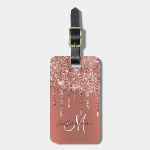 Personalised Rose Gold Glitter Drips Girly Luxury Luggage Tag