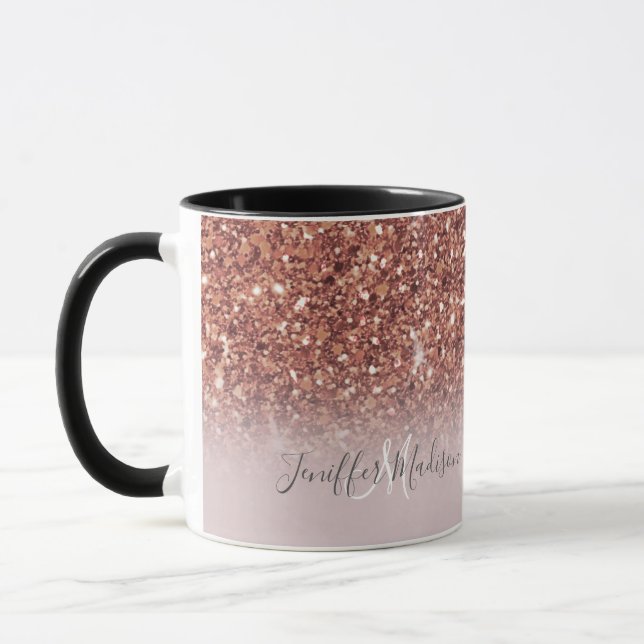 Personalised Rose Gold Glitter Drips Girly Luxury  Mug (Left)