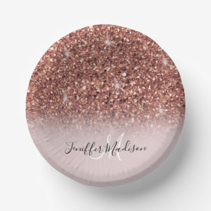 Personalised Rose Gold Glitter Drips Girly Luxury Paper Plate