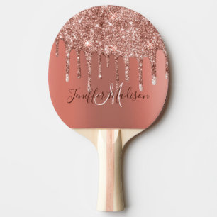 Personalised Rose Gold Glitter Drips Girly Luxury Ping Pong Paddle