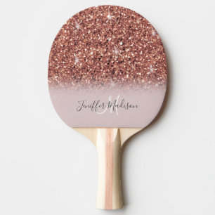 Personalised Rose Gold Glitter Drips Girly Luxury Ping Pong Paddle