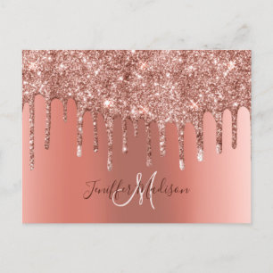 Personalised Rose Gold Glitter Drips Girly Luxury Postcard