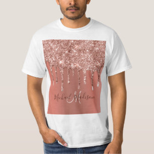 Personalised Rose Gold Glitter Drips Girly Luxury  T-Shirt