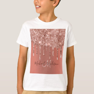 Personalised Rose Gold Glitter Drips Girly Luxury  T-Shirt
