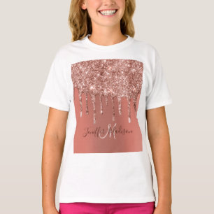 Personalised Rose Gold Glitter Drips Girly Luxury T-Shirt