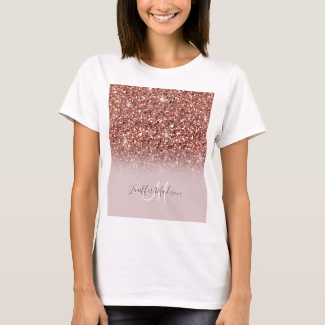 Personalised Rose Gold Glitter Drips Girly Luxury  T-Shirt (Front)