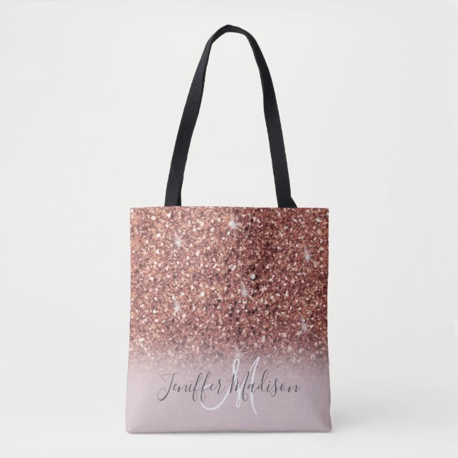 Personalised Rose Gold Glitter Drips Girly Luxury  Tote Bag (Front)