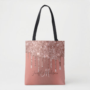 Personalised Rose Gold Glitter Drips Girly Luxury  Tote Bag