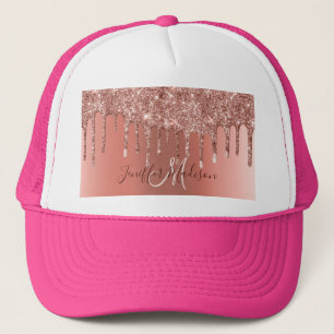 Personalised Rose Gold Glitter Drips Girly Luxury Trucker Hat