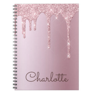 Personalised Rose Gold Glitter Drips Notebook