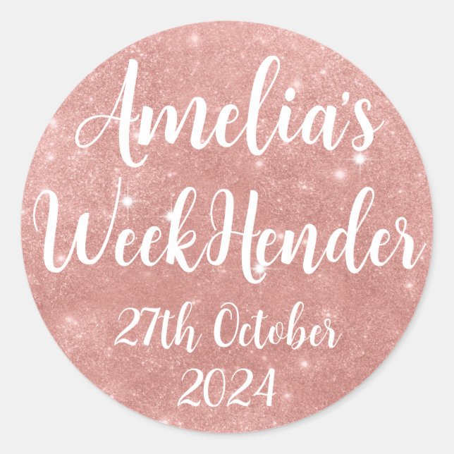 Personalised Rose Gold Glitter Effect Stickers. Classic Round Sticker (Front)