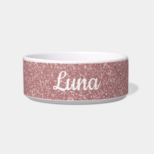 Personalised Rose Gold Glitter Girly Pink Dog Bowl