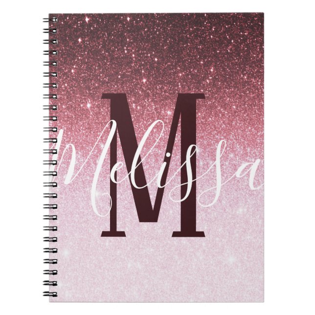 Personalised rose gold glitter gradient notebook (Front)
