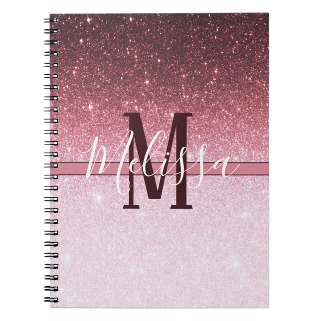 Personalised rose gold glitter gradient notebook (Front)