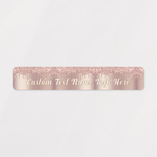 Personalised Rose Gold Glitter Labels Custom Text