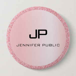 Personalised Rose Gold Glitter Look Monogram 10 Cm Round Badge