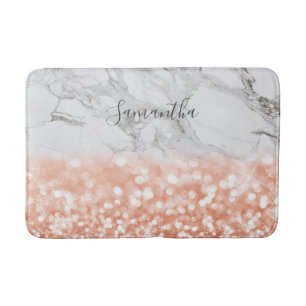 Personalised Rose Gold Glitter Marble Bath Mat