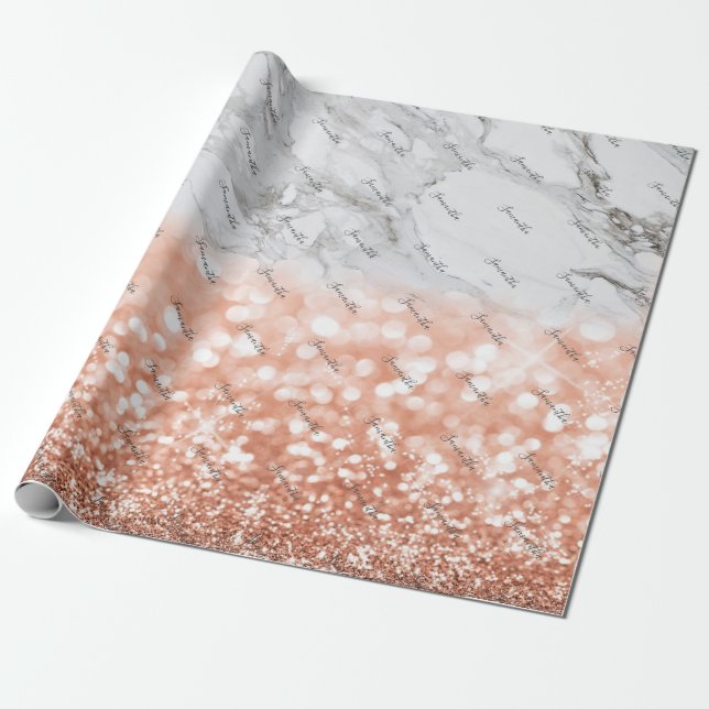 Personalised Rose Gold Glitter Marble Gift Wrap (Unrolled)