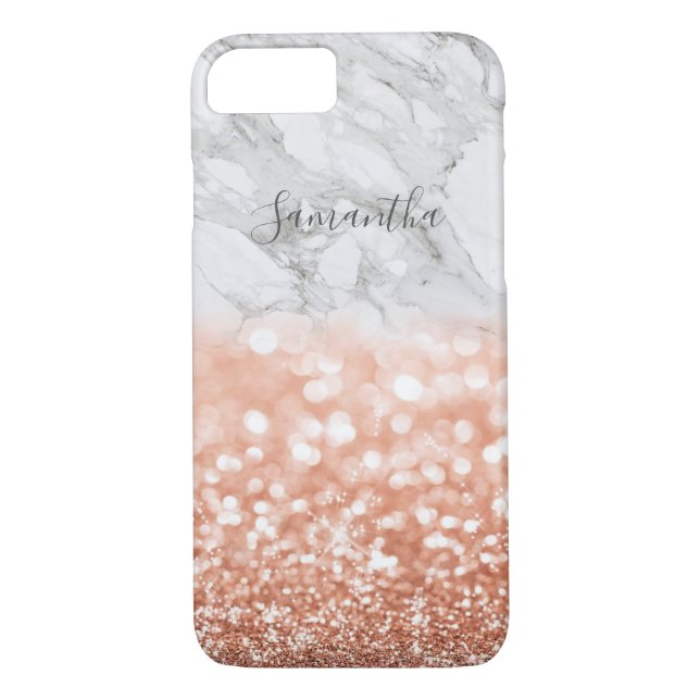 Personalised Rose Gold Glitter Marble iPhone Case (Back)