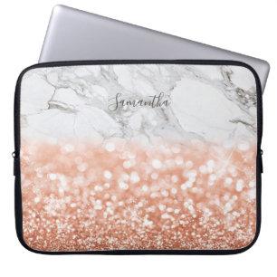 Personalised Rose Gold Glitter Marble Laptop Case