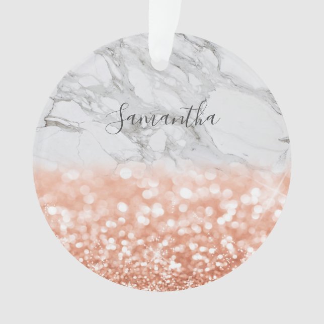 Personalised Rose Gold Glitter Marble Ornament (Front)