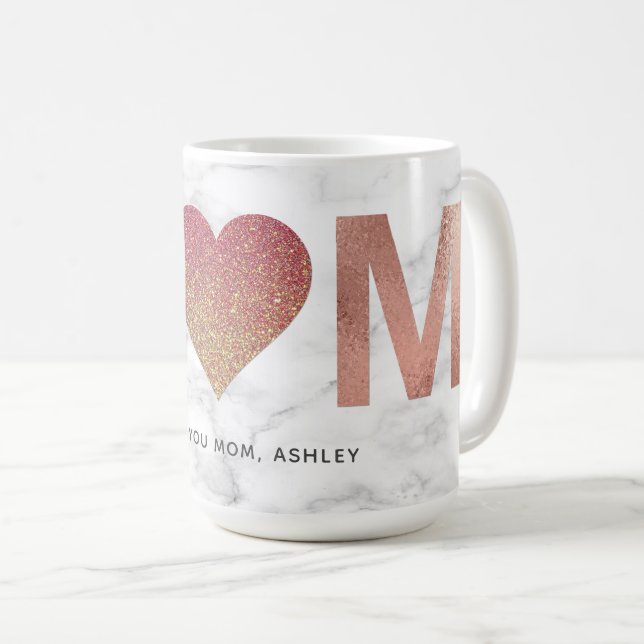 Personalised Rose Gold Glitter Mum Mother's Day Coffee Mug (Front Right)