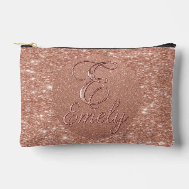 Personalised Rose Gold Glitter Name Design – Emely Accessory Pouch (Front)