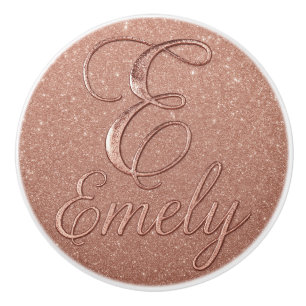 Personalised Rose Gold Glitter Name Design – Emely Ceramic Knob