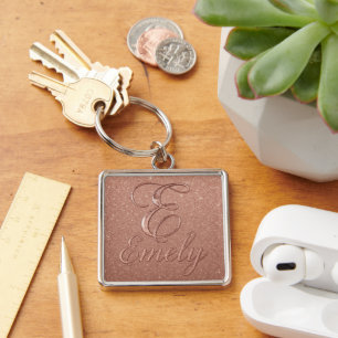 Personalised Rose Gold Glitter Name Design – Emely Key Ring