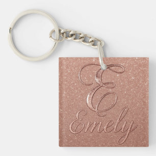 Personalised Rose Gold Glitter Name Design – Emely Key Ring
