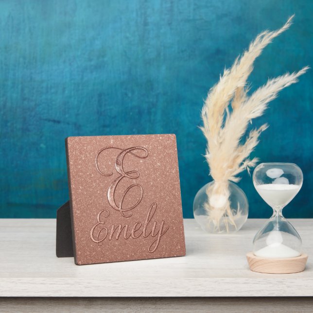 Personalised Rose Gold Glitter Name Design – Emely Plaque (Insitu)