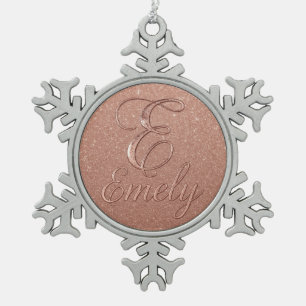 Personalised Rose Gold Glitter Name Design – Emely Snowflake Pewter Christmas Ornament