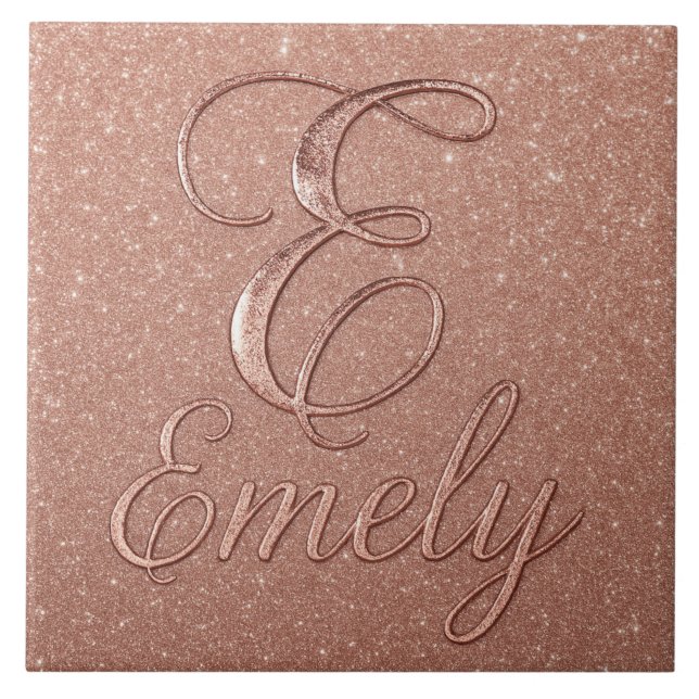 Personalised Rose Gold Glitter Name Design – Emely Tile (Front)