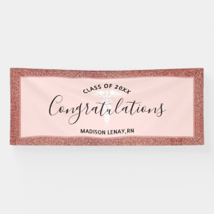 Personalised Rose Gold Glitter Nurse Graduation Banner