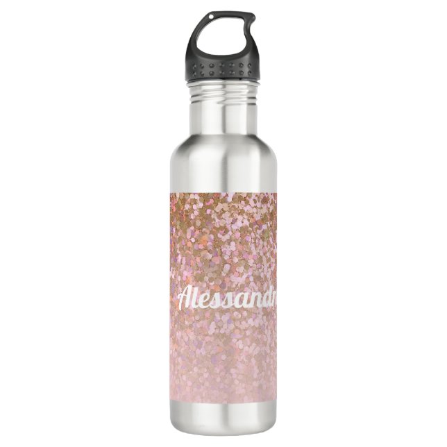 Personalised Rose Gold Glitter Ombre Name 710 Ml Water Bottle (Front)