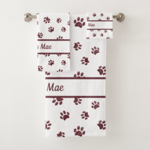 Personalised Rose Gold Glitter Paw Prints Bath Towel Set