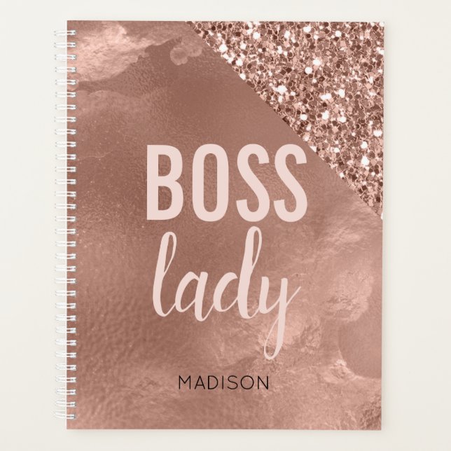 Personalised Rose Gold Glitter | Pink  Boss Lady Planner (Front)